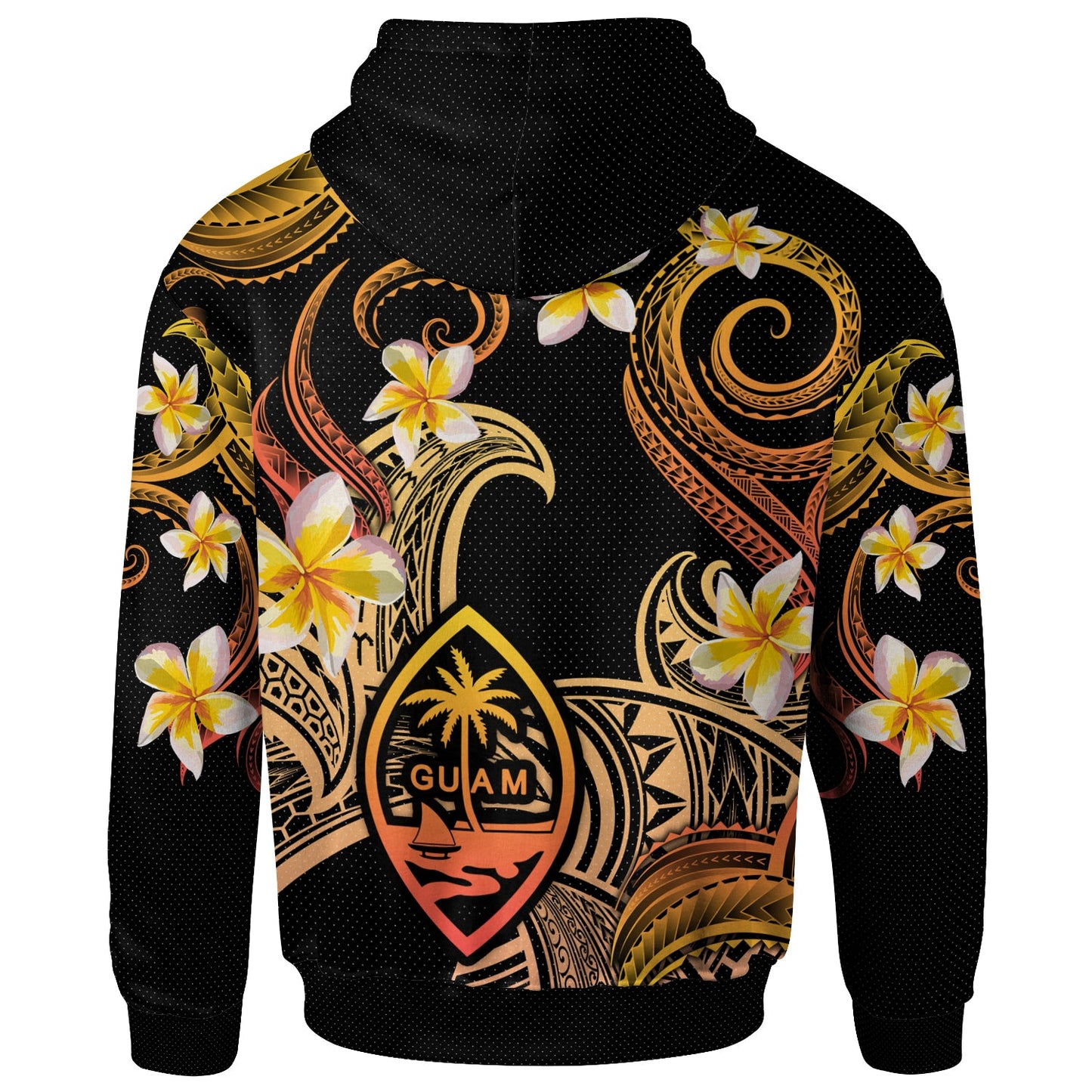 Guam Hoodie - Custom Personalised Polynesian Waves with Plumeria Flowers (Orange)