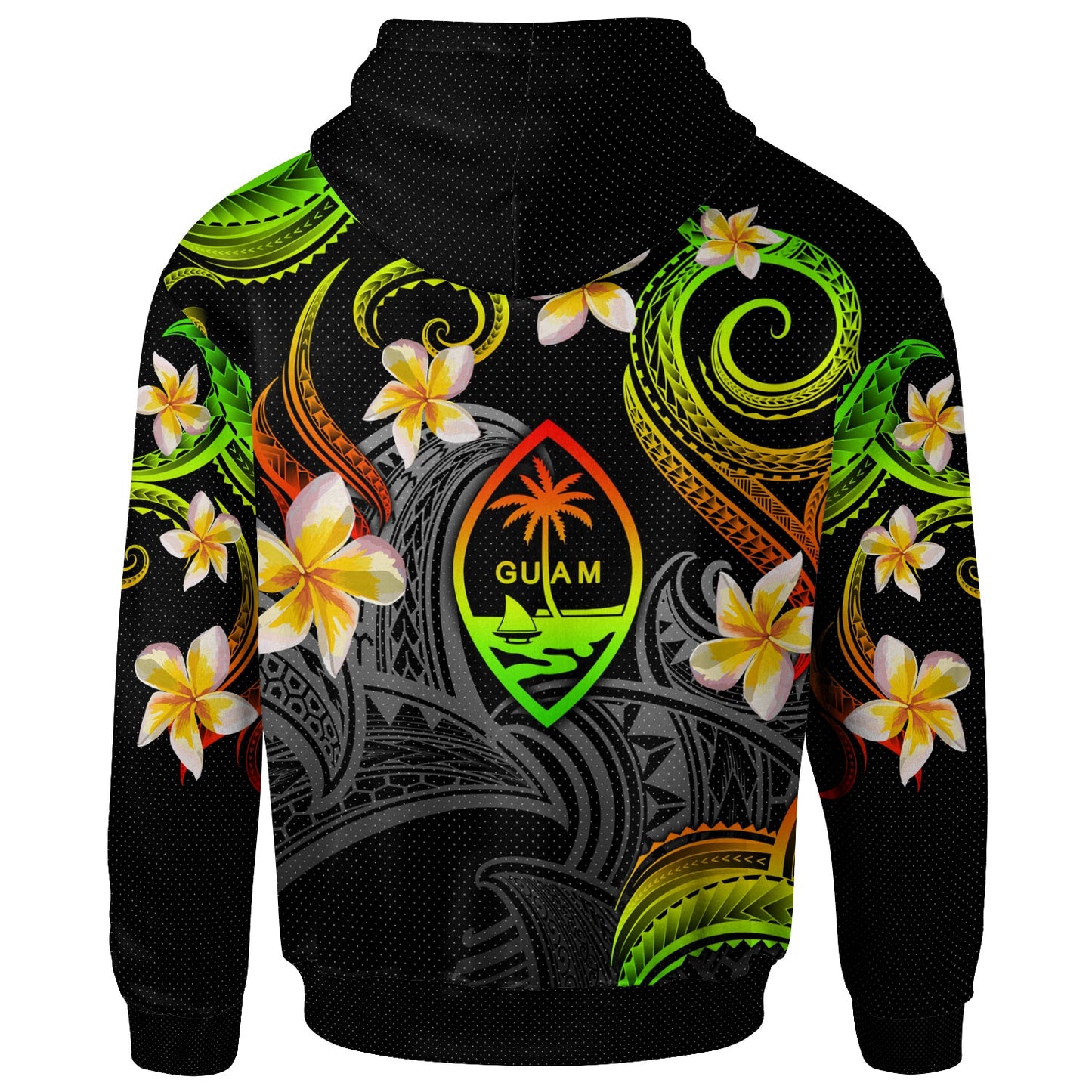 Guam Hoodie - Custom Personalised Polynesian Waves with Plumeria Flowers (Reggae)