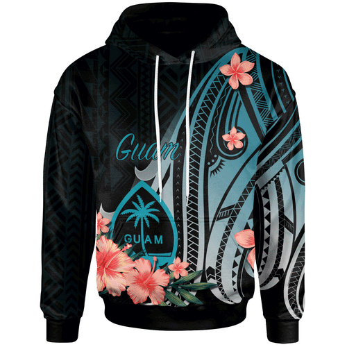Guam Hoodie - Turquoise Polynesian Hibiscus Pattern Style