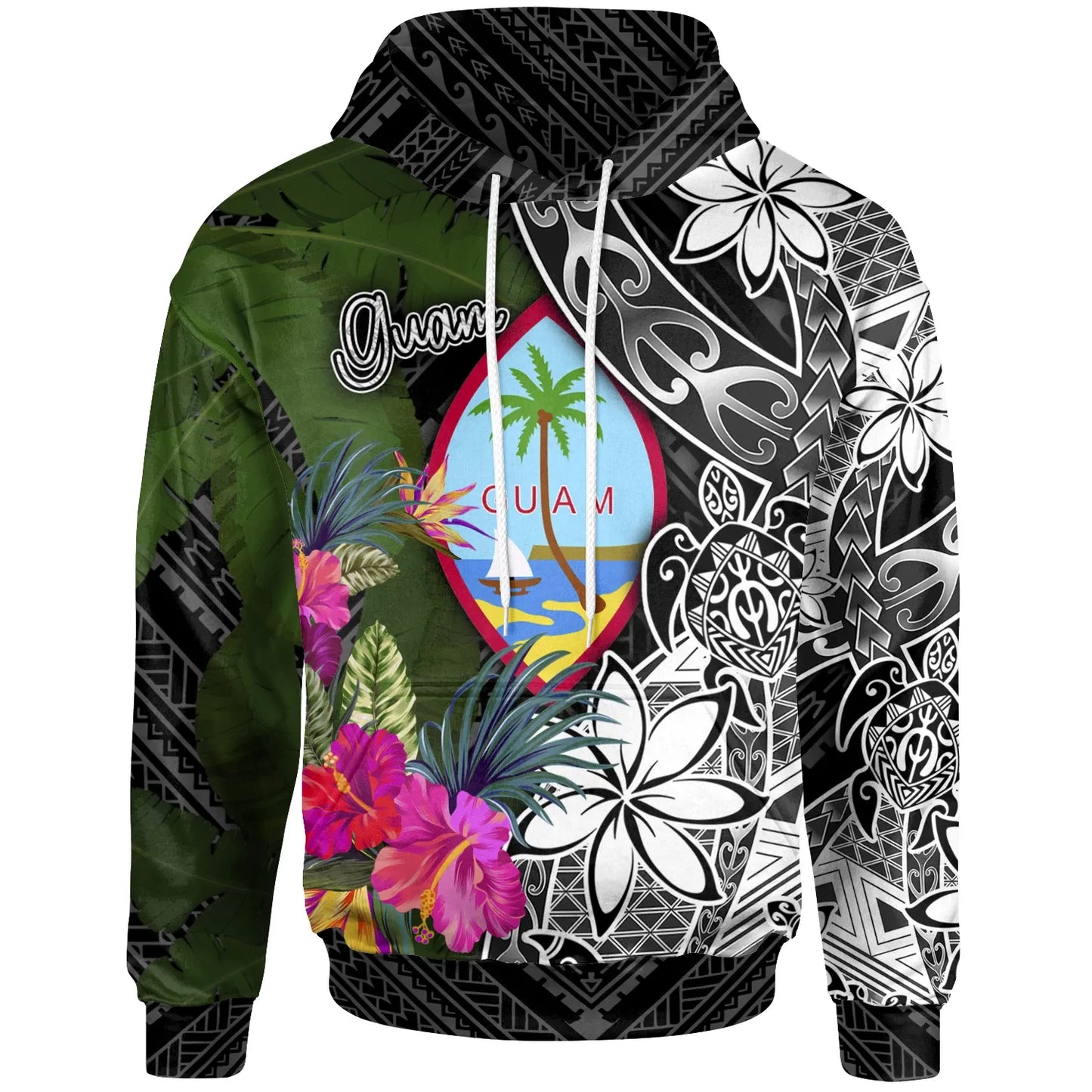 Guam Hoodie - Turtle Plumeria Banana Leaf