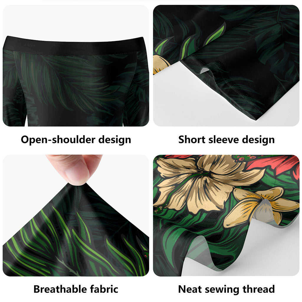 Guam Combo Short Sleeve Dress And Shirt Guam Leaf Tropical