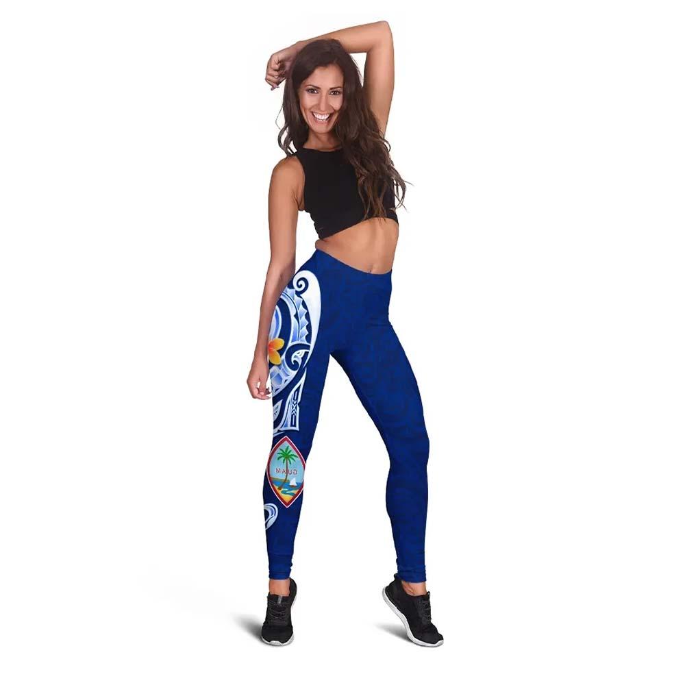 Guam Legging - Guam Seal Polynesian Patterns Plumeria (Blue)