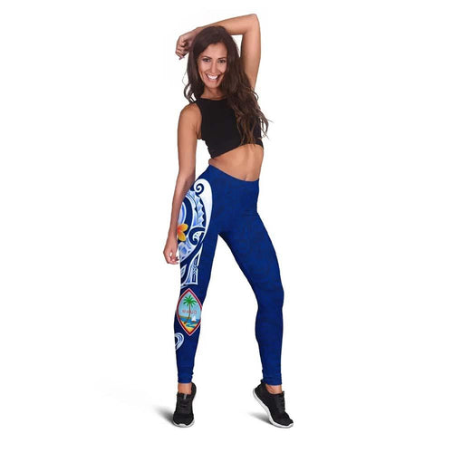 Guam Legging - Guam Seal Polynesian Patterns Plumeria (Blue)