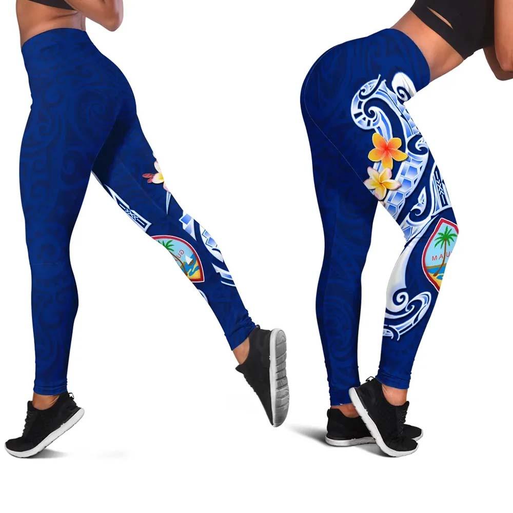 Guam Legging - Guam Seal Polynesian Patterns Plumeria (Blue)