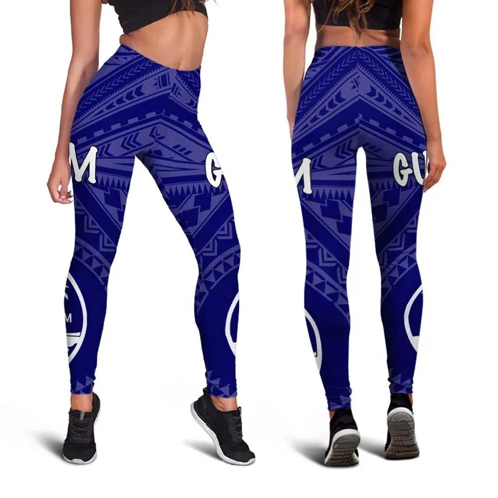 Guam Legging - Guam Seal With Polynesian Tattoo Style (Blue)