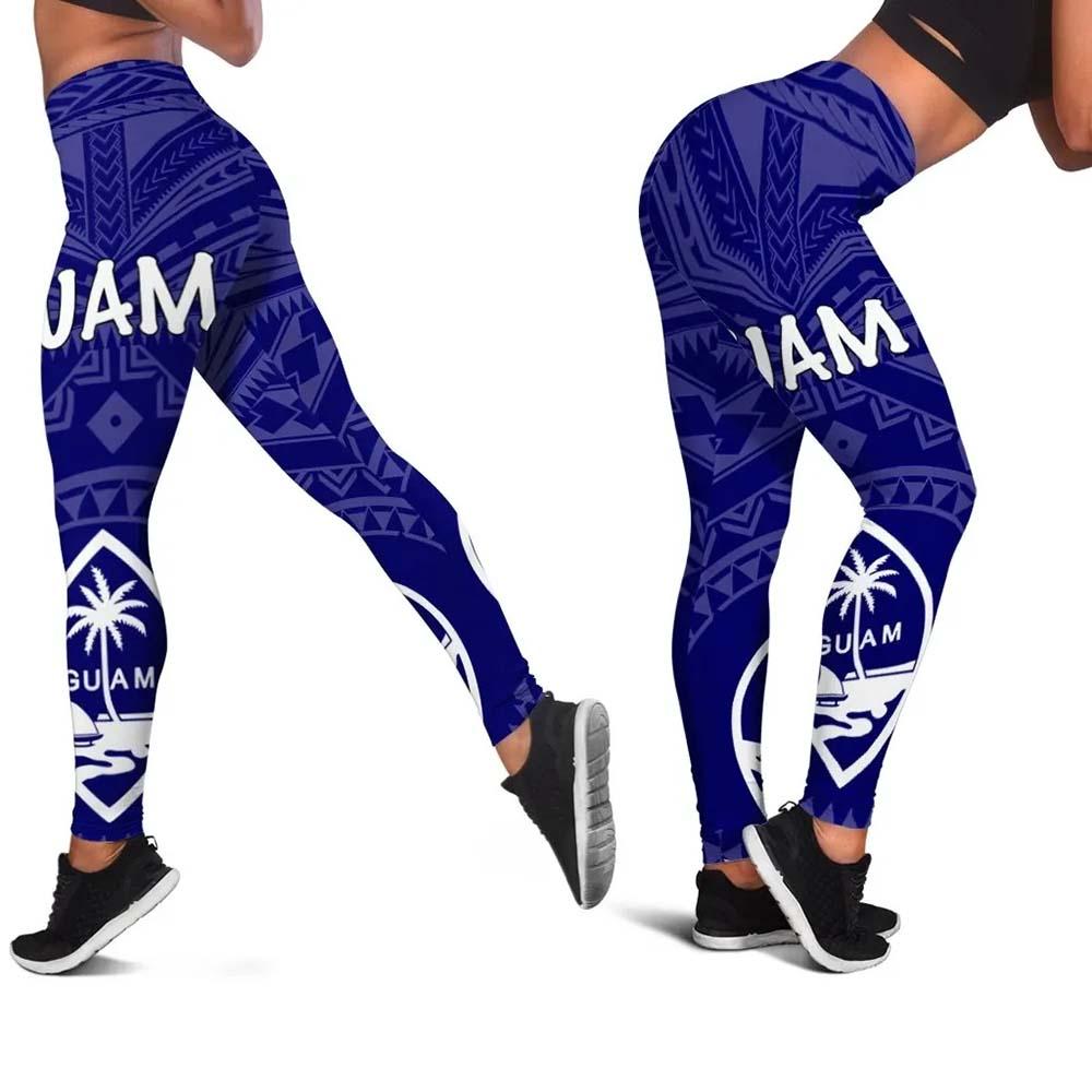 Guam Legging - Guam Seal With Polynesian Tattoo Style (Blue)