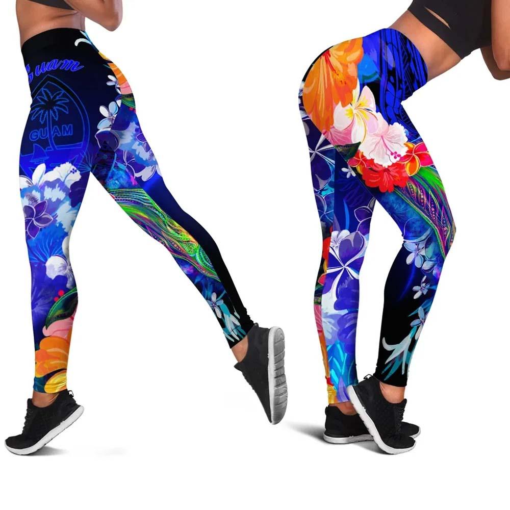 Guam Legging- Humpback Whale with Tropical Flowers (Blue)
