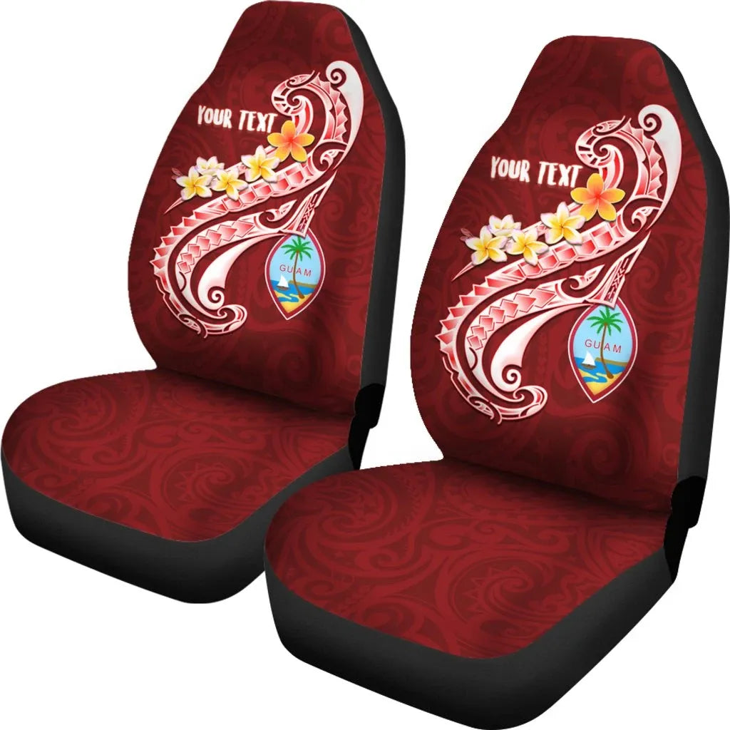 Guam Personalised Car Seat Covers  - Guam Seal Polynesian Patterns Plumeria (Red)