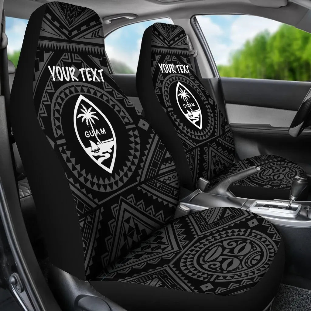 Guam Personalised Car Seat Covers - Guam Seal With Polynesian Tattoo Style (Black)