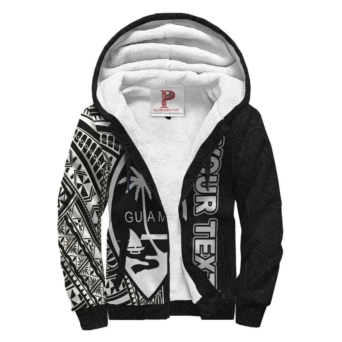 Guam Personalised Custom Polynesian Sherpa Hoodie - Line Black