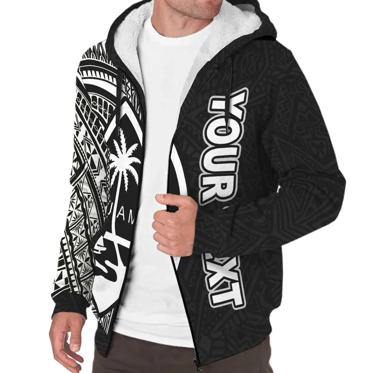 Guam Personalised Custom Polynesian Sherpa Hoodie - Line Black