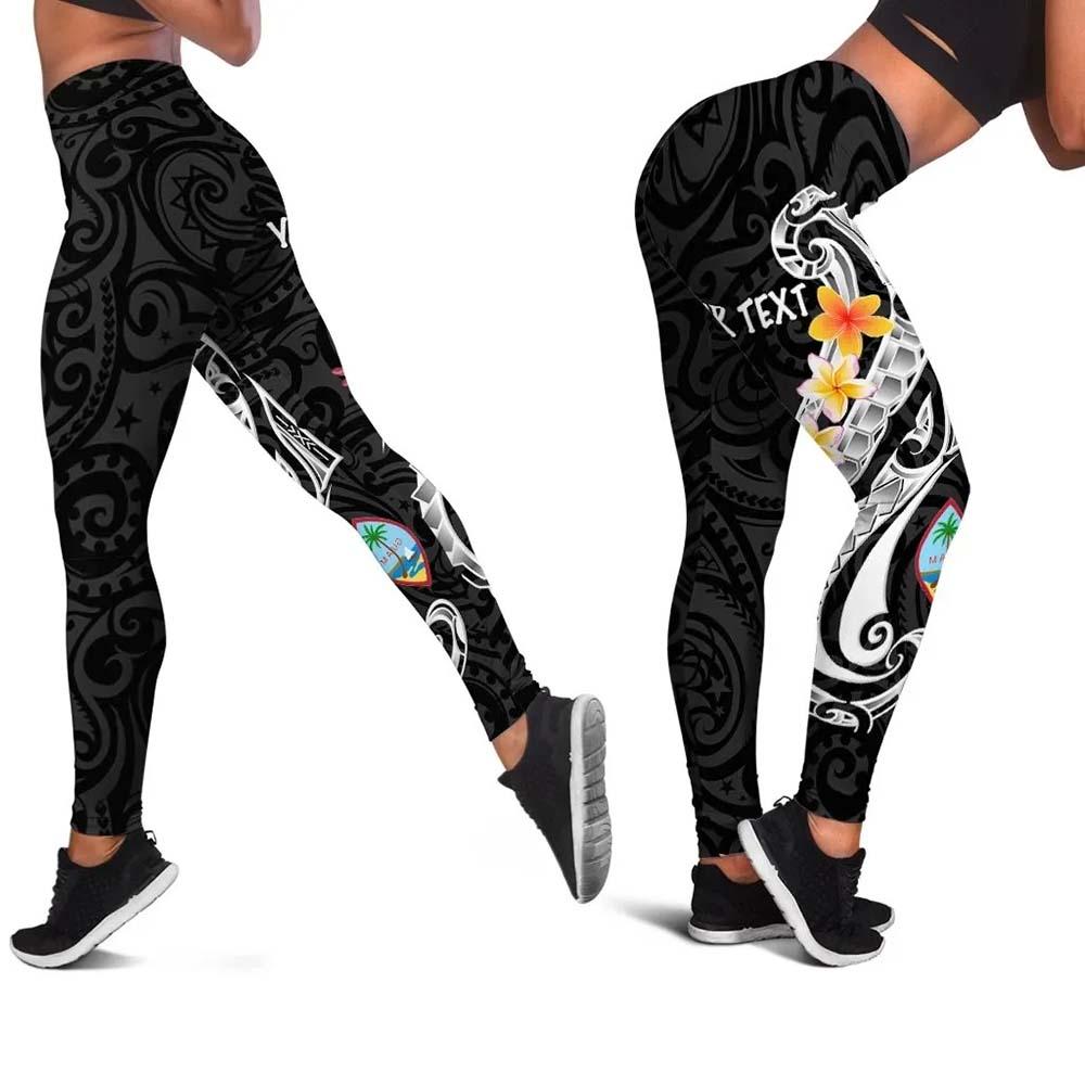 Guam Personalised Legging - Guam Seal Polynesian Patterns Plumeria (Black)