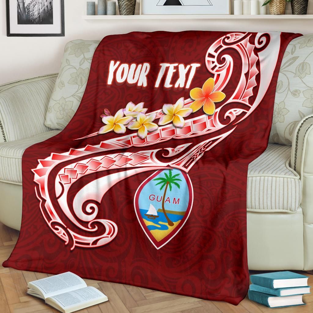 Guam Personalised Premium Blanket - Guam Seal Polynesian Patterns Plumeria (Red)