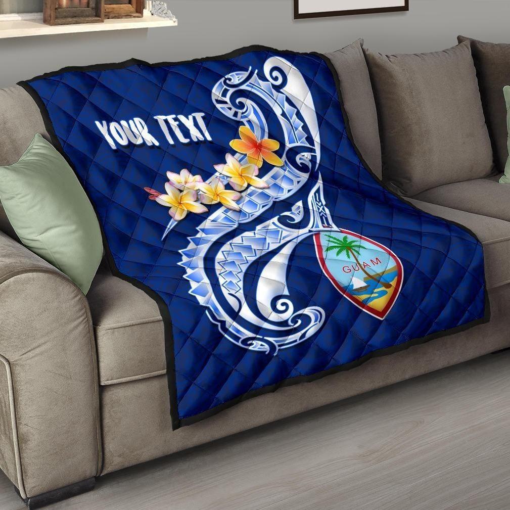 Guam Personalised Premium Quilt - Guam Seal Polynesian Patterns Plumeria (Blue)