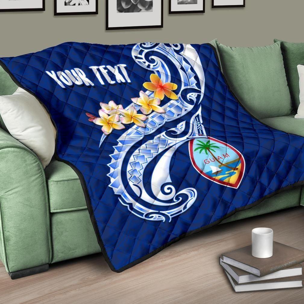 Guam Personalised Premium Quilt - Guam Seal Polynesian Patterns Plumeria (Blue)