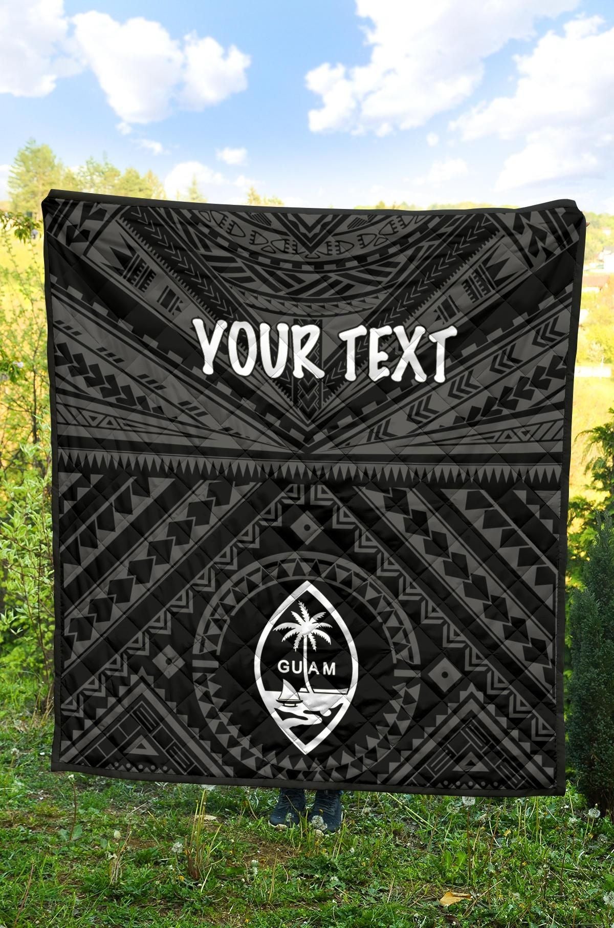 Guam Personalised Premium Quilt - Guam Seal With Polynesian Tattoo Style (Black)
