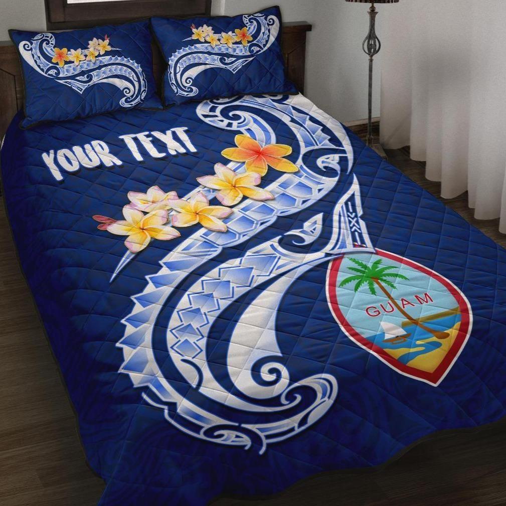 Guam Personalised Quilt Bed Set - Guam Seal Polynesian Patterns Plumeria (Blue)