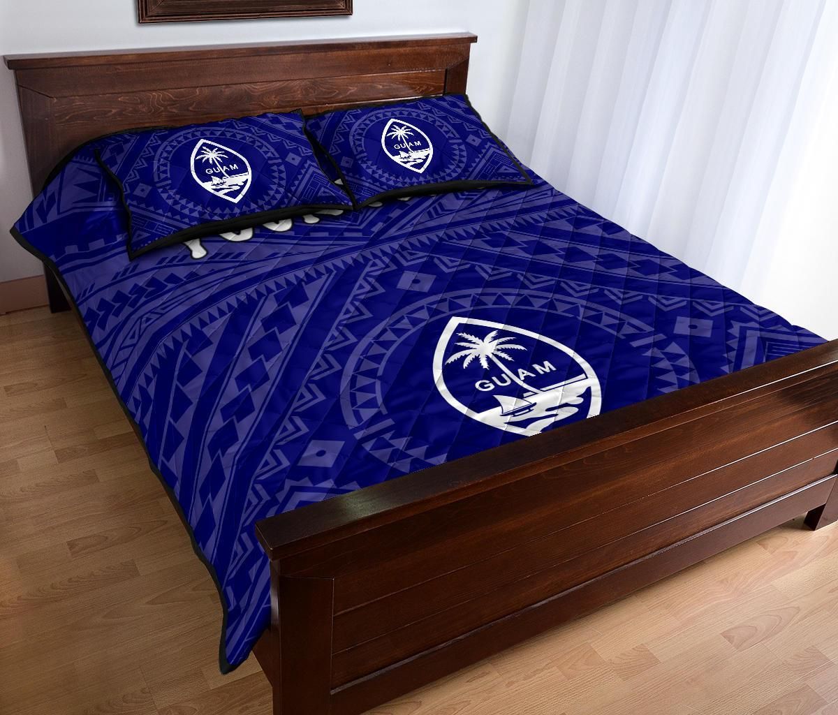 Guam Personalised Quilt Bed Set - Guam Seal With Polynesian Tattoo Style (Blue)