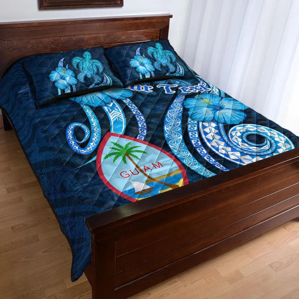 Guam Personalised Quilt Bed Set - Turtle and Tribal Tattoo Of Polynesian