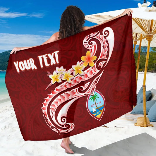Guam Personalised Sarong - Guam Seal Polynesian Patterns Plumeria (Red)