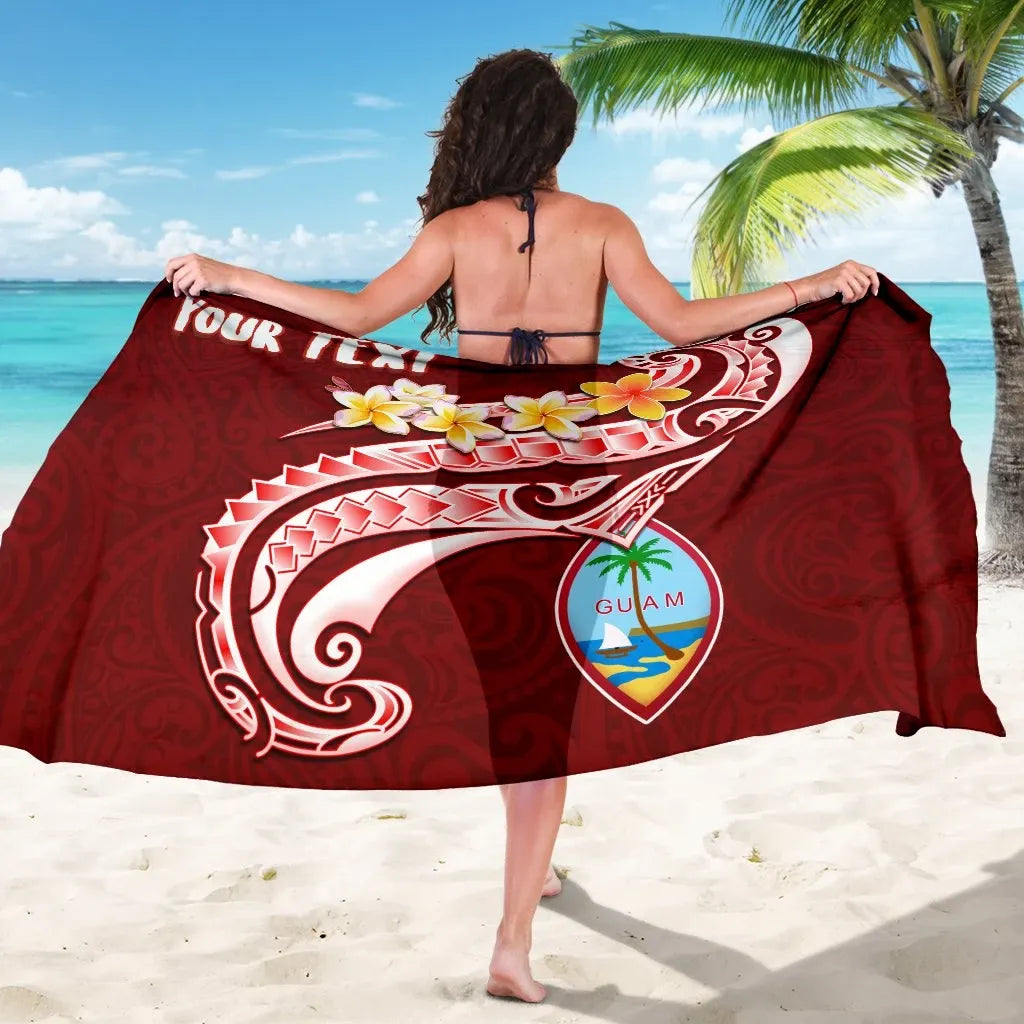 Guam Personalised Sarong - Guam Seal Polynesian Patterns Plumeria (Red)