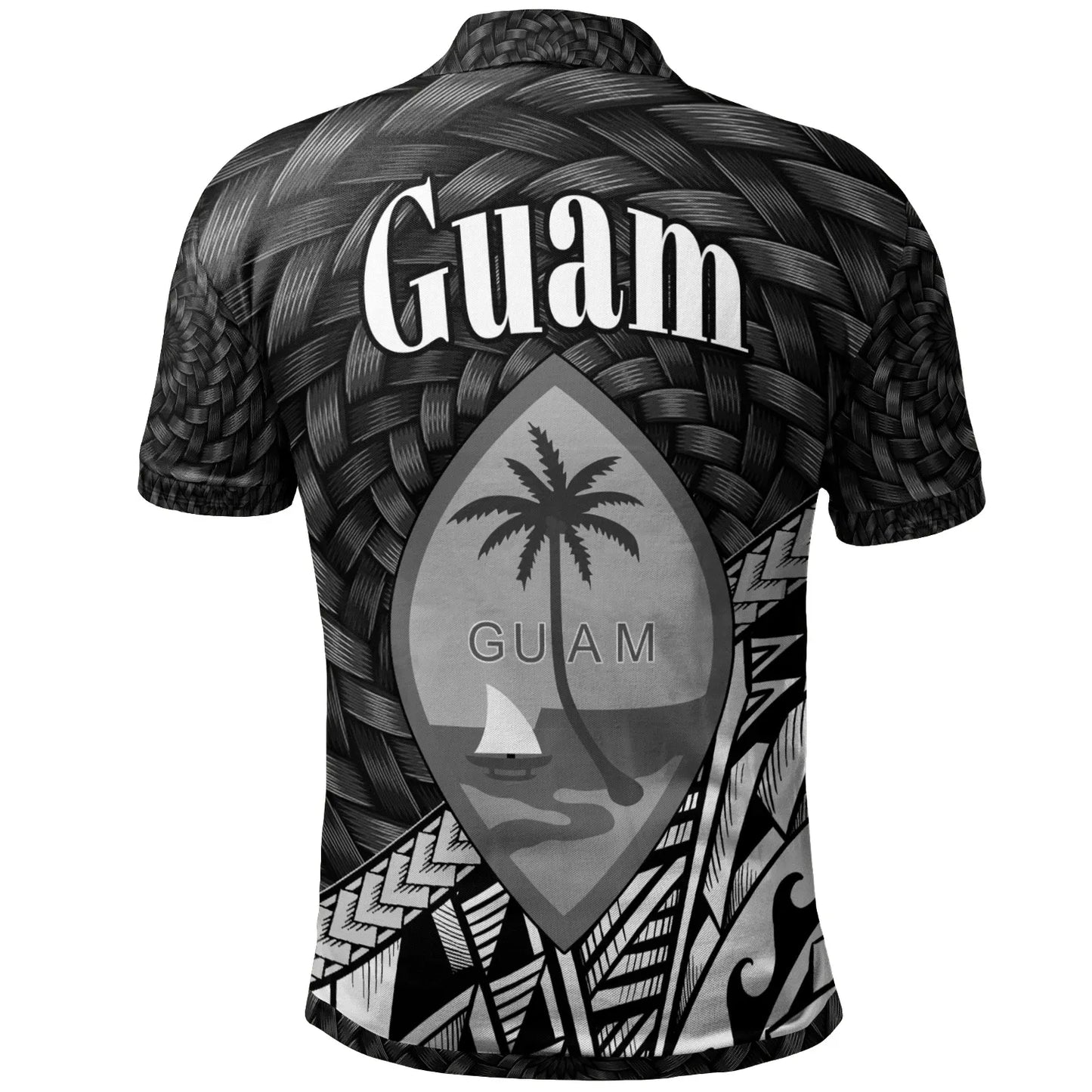 Guam Polo Shirt - Black Tapa Patterns With Bamboo