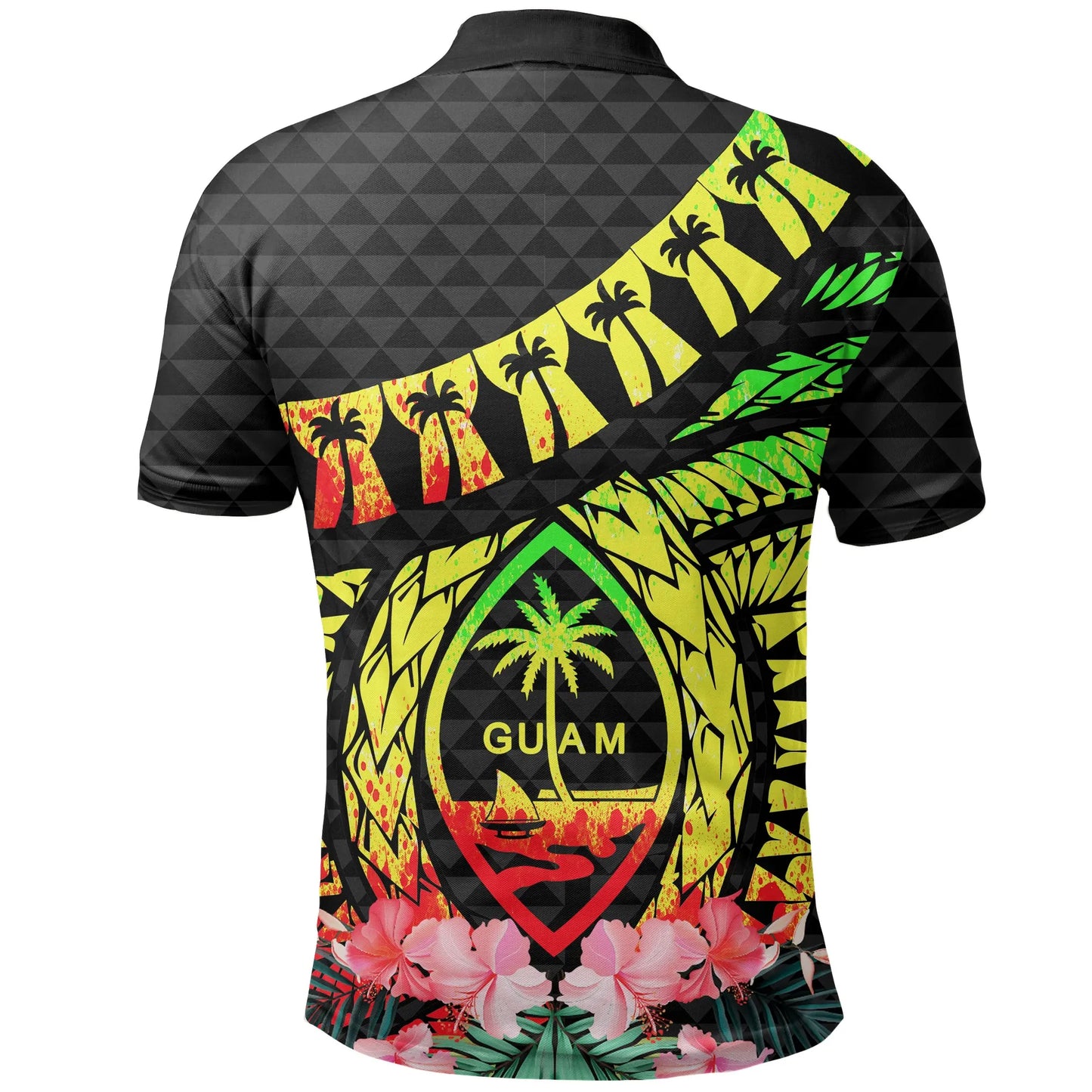 Guam Polo Shirt - Polynesian Pattern Reggae With Hibiscus