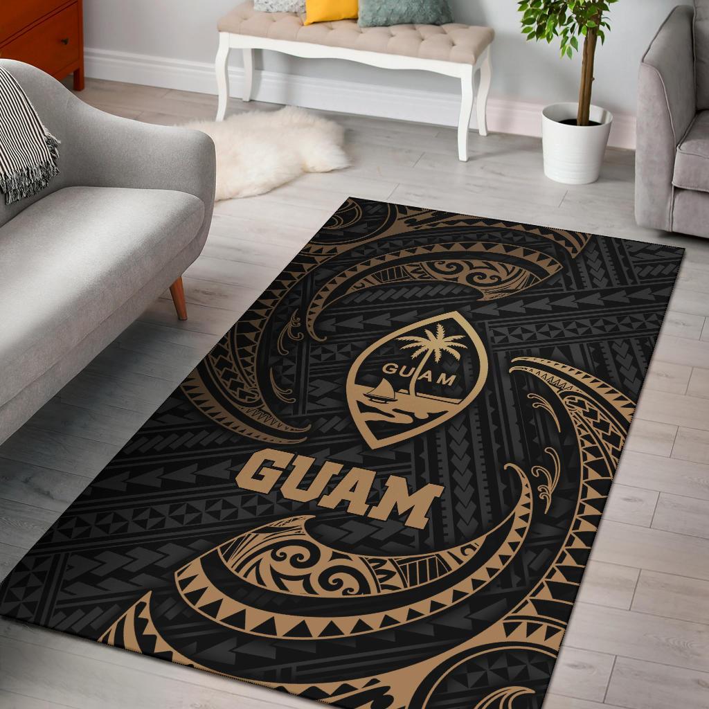 Guam Polynesian Area Rug - Gold Tribal Wave
