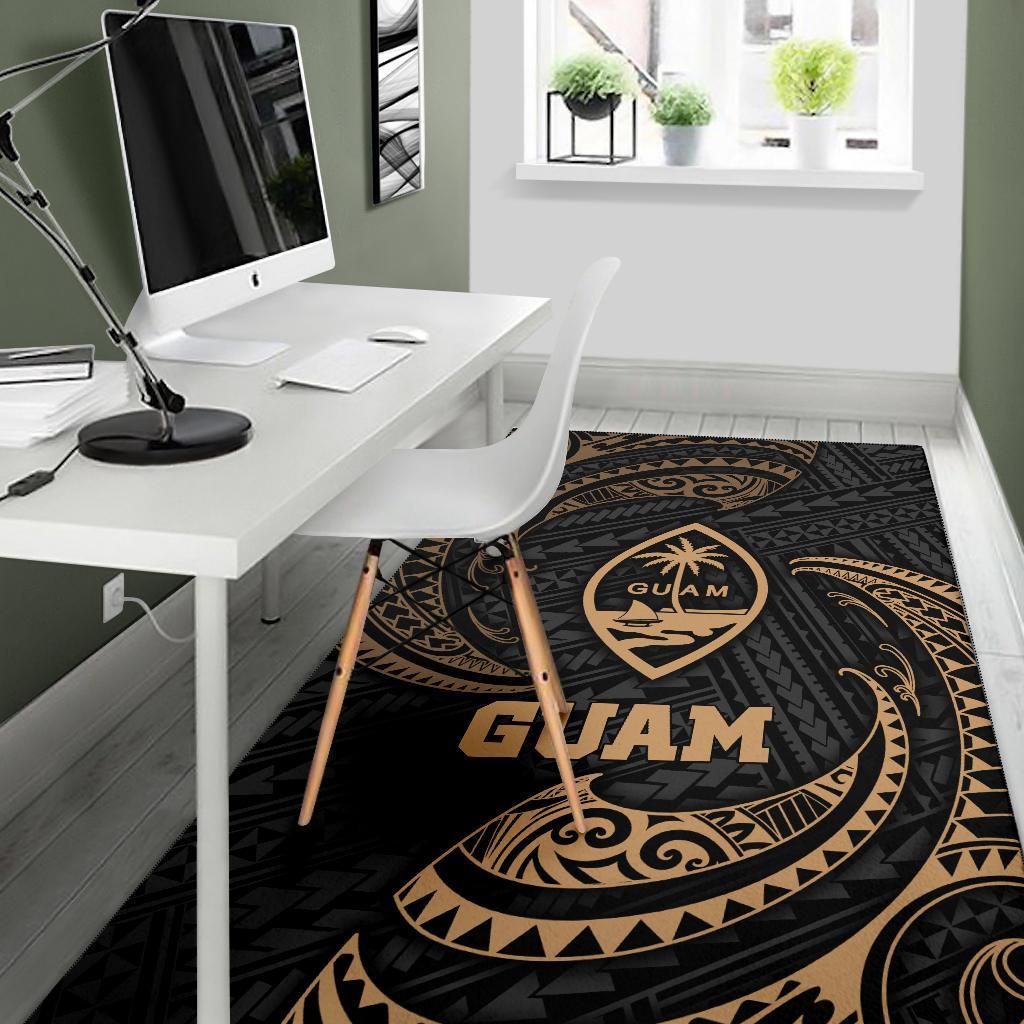Guam Polynesian Area Rug - Gold Tribal Wave