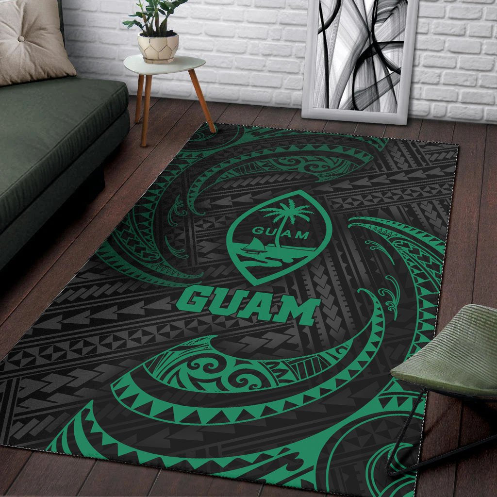 Guam Polynesian Area Rug - Green Tribal Wave