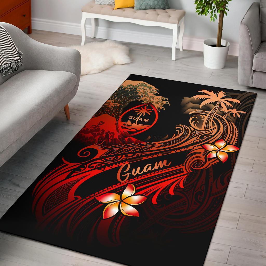 Guam Polynesian Area Rug - Plumeria Flowers And Waves