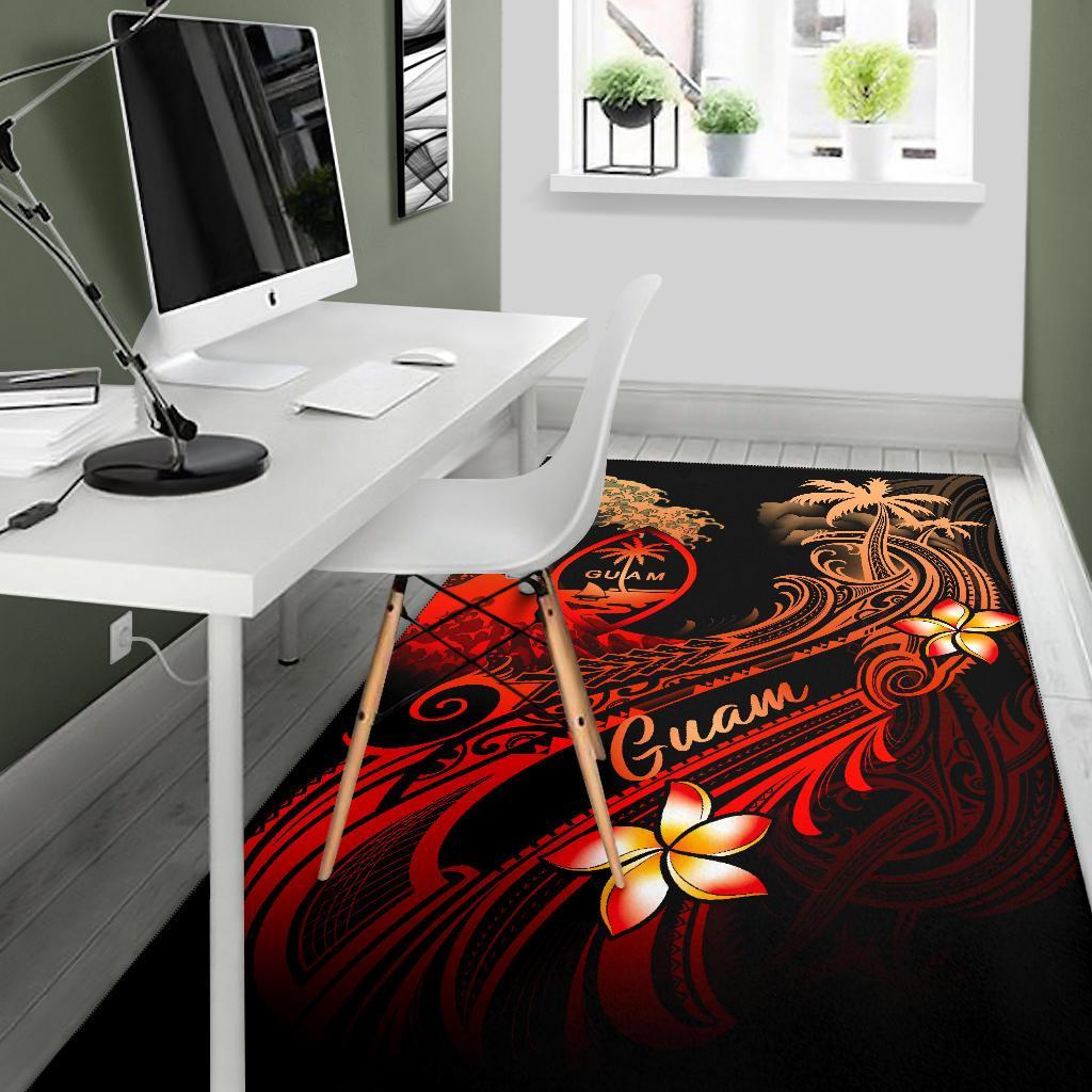 Guam Polynesian Area Rug - Plumeria Flowers And Waves