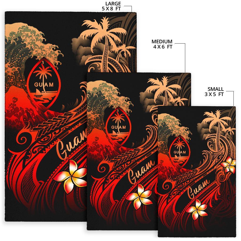 Guam Polynesian Area Rug - Plumeria Flowers And Waves