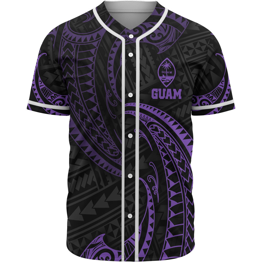 Guam Polynesian Baseball Shirt - Purple Tribal Wave
