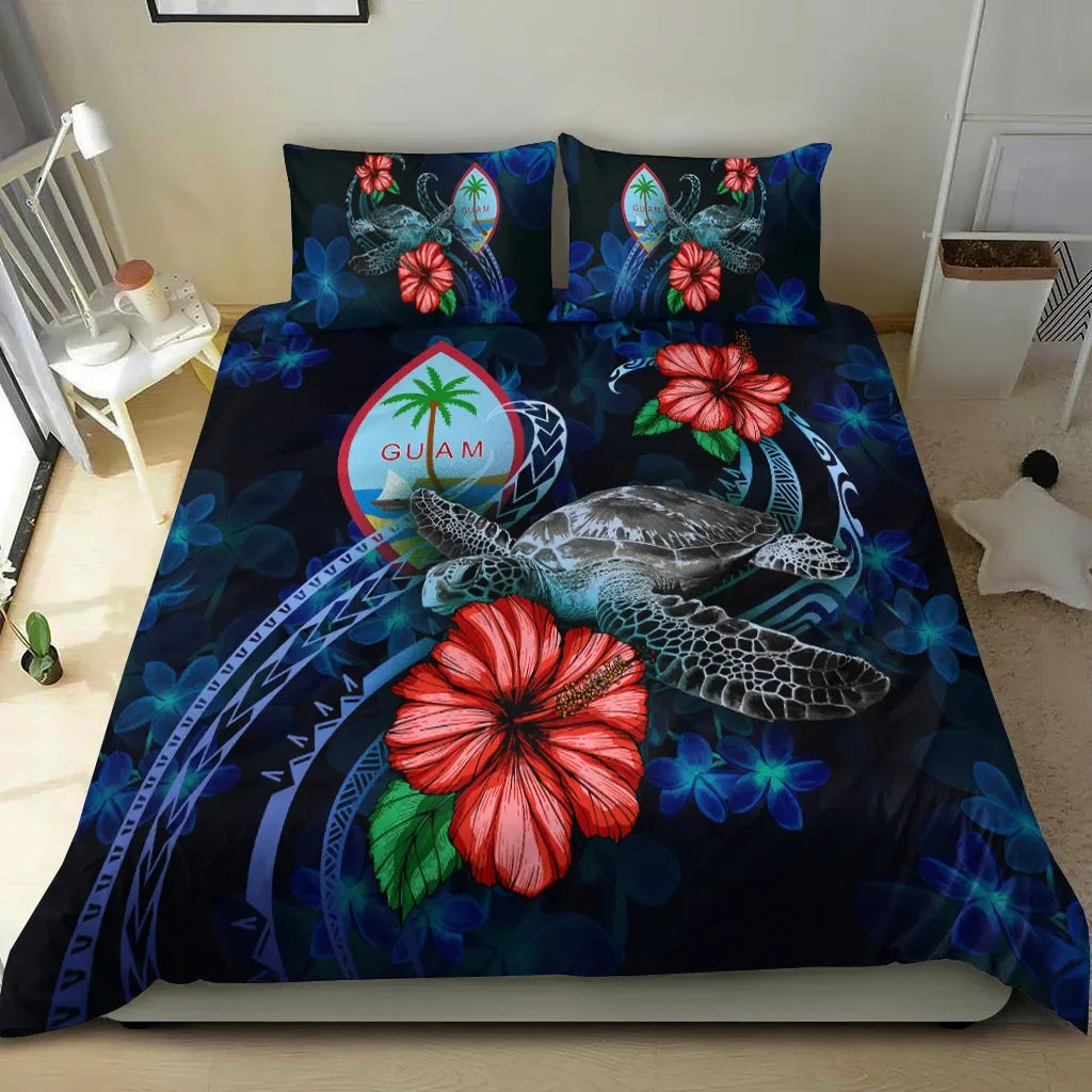 Guam Polynesian Bedding Set - Blue Turtle Hibiscus