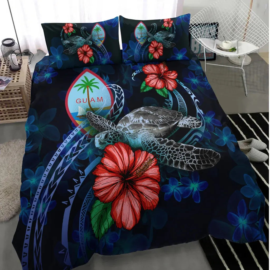 Guam Polynesian Bedding Set - Blue Turtle Hibiscus