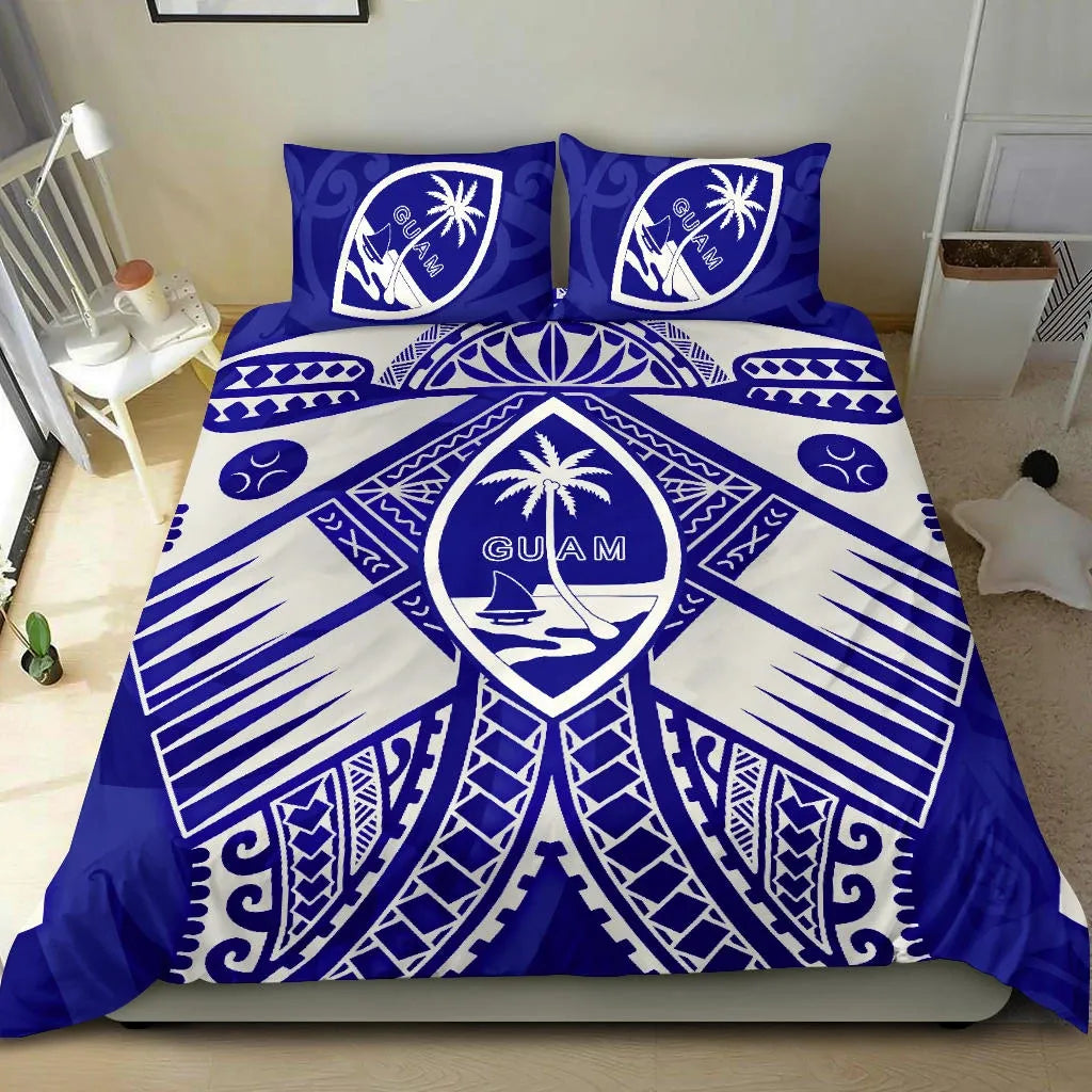 Guam Polynesian Bedding Set - Guam White Seal With Polynesian Tattoo Ver 02