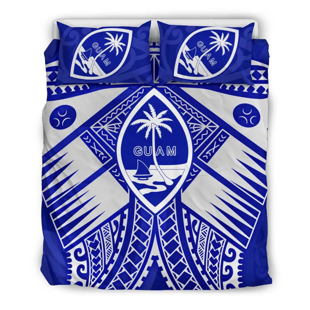 Guam Polynesian Bedding Set - Guam White Seal With Polynesian Tattoo Ver 02
