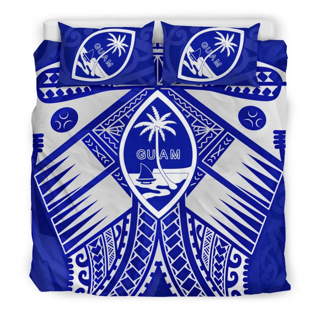 Guam Polynesian Bedding Set - Guam White Seal With Polynesian Tattoo Ver 02