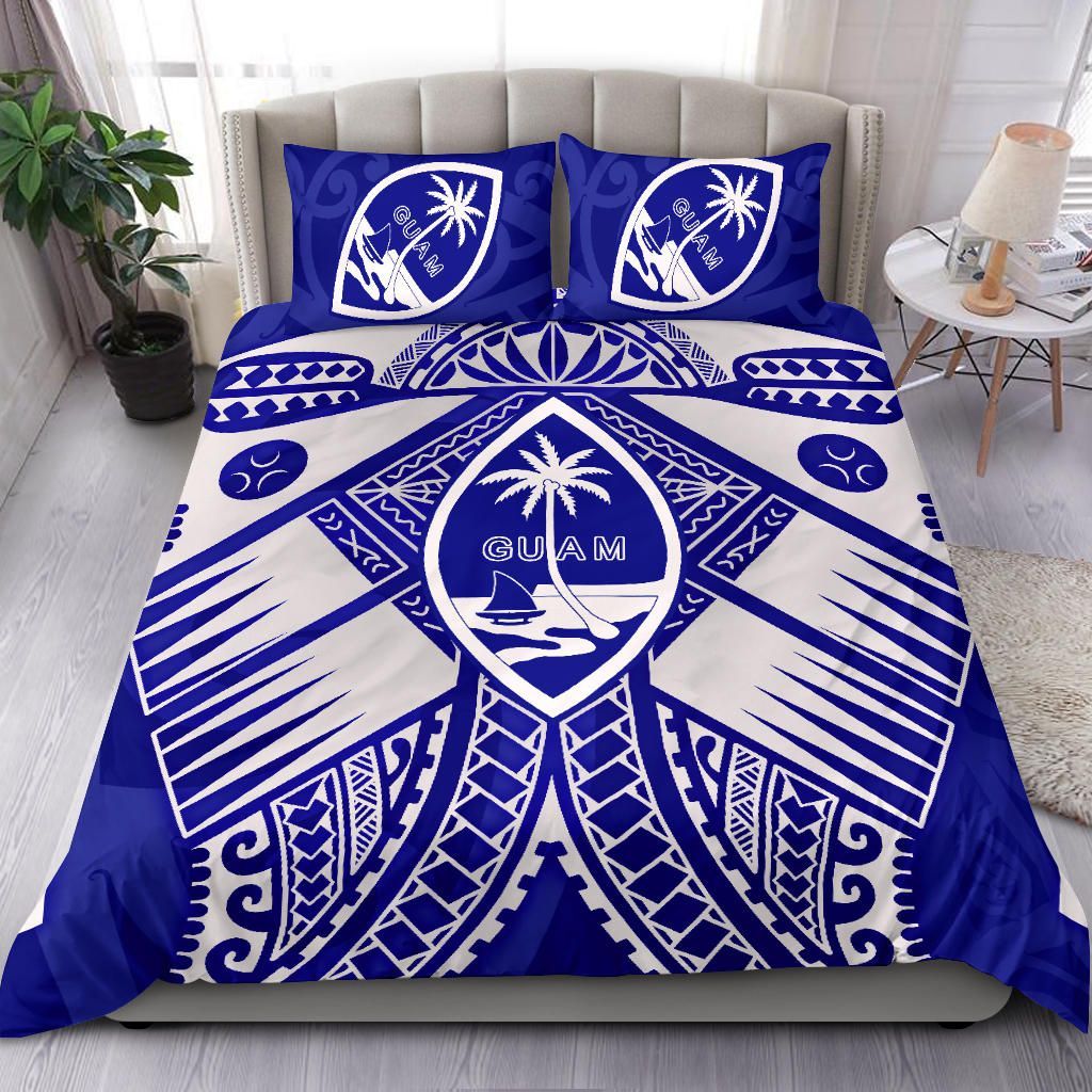 Guam Polynesian Bedding Set - Guam White Seal With Polynesian Tattoo Ver 02