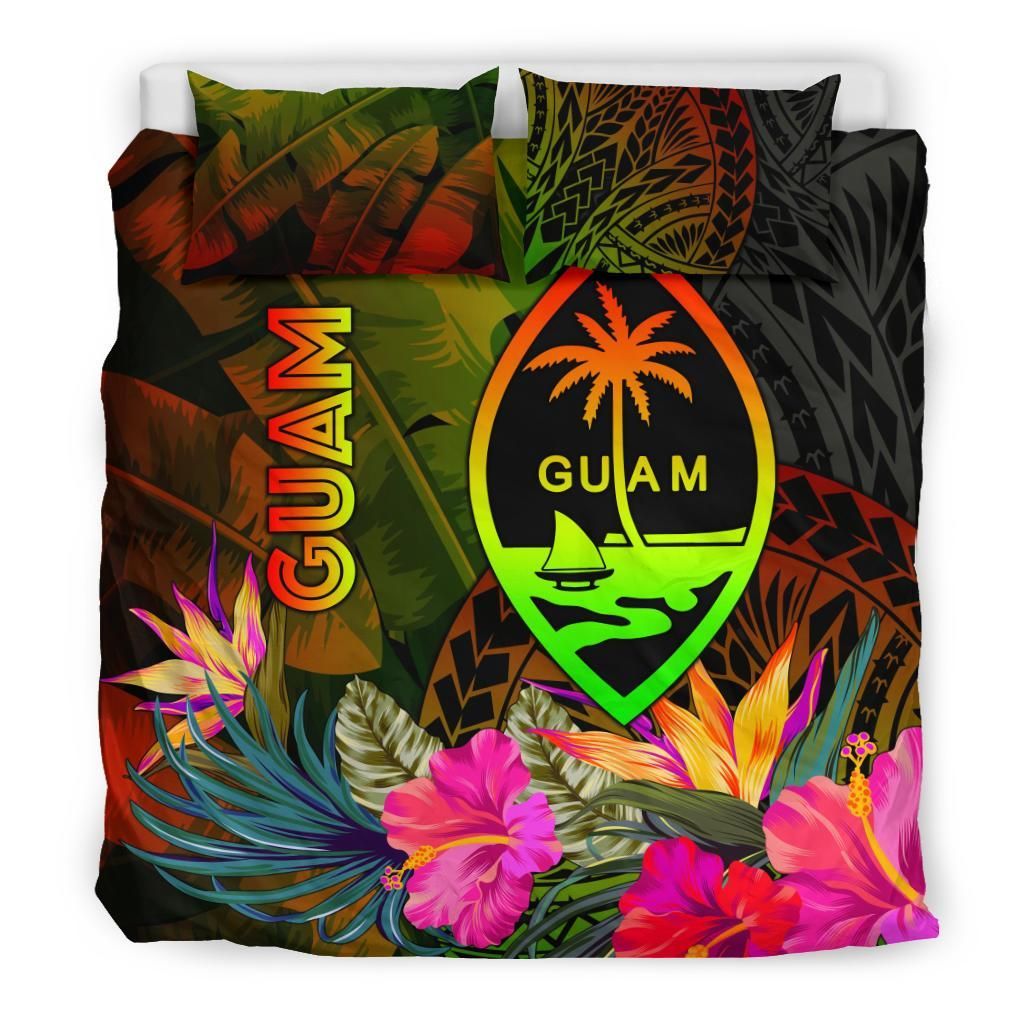Guam Polynesian Bedding Set - Hibiscus And Banana Leaves