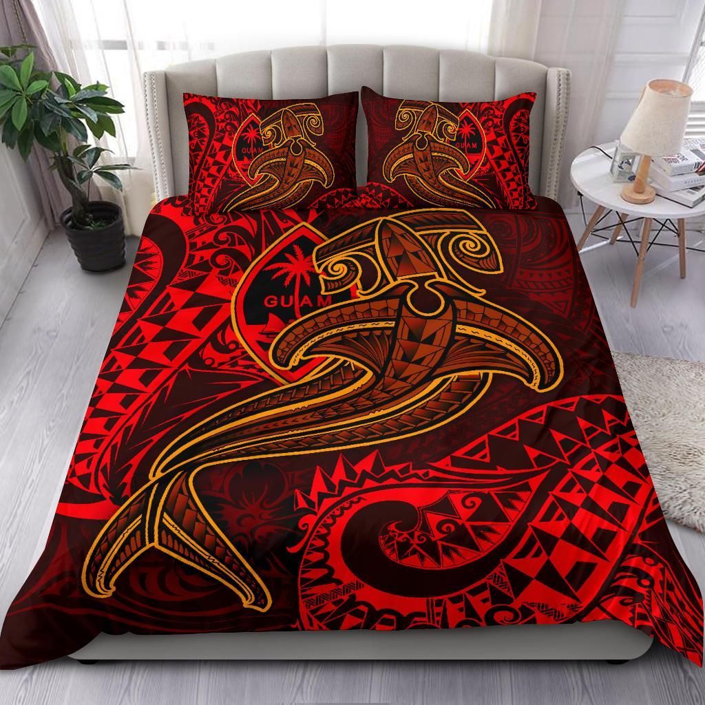 Guam Polynesian Bedding Set - Red Shark Polynesian Tattoo