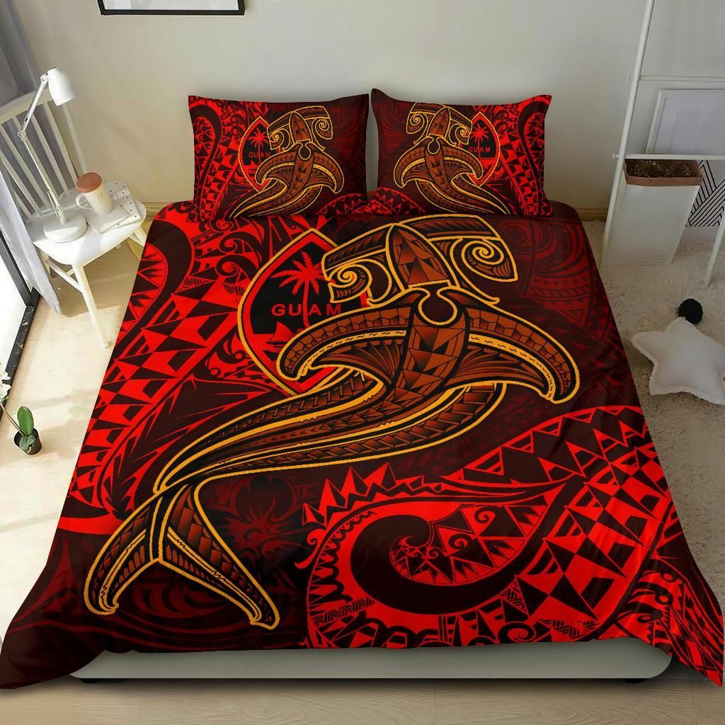 Guam Polynesian Bedding Set - Red Shark Polynesian Tattoo