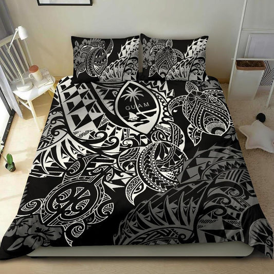 Polynesian Duvet Cover - Guam Bedding Set - White Turtle Flowing