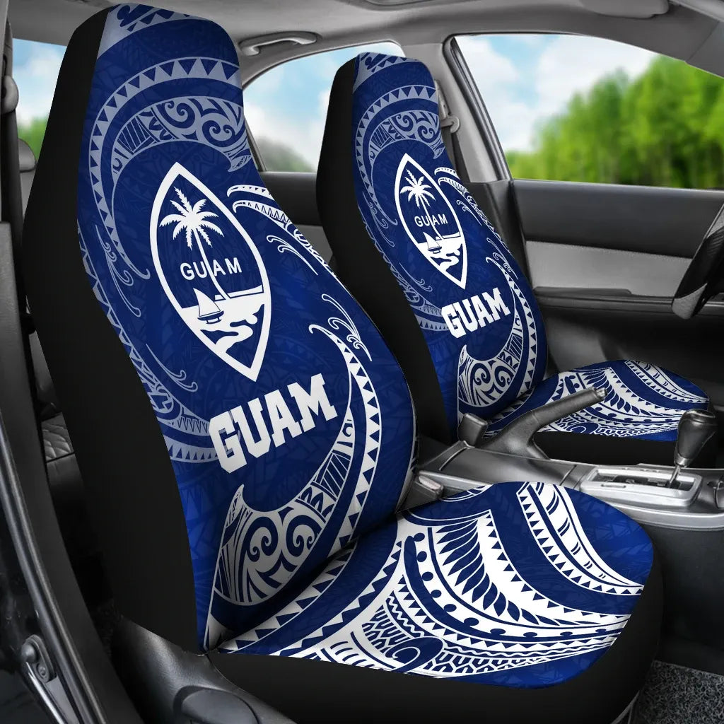 Guam Polynesian Car Seat Covers - Blue Tribal Wave