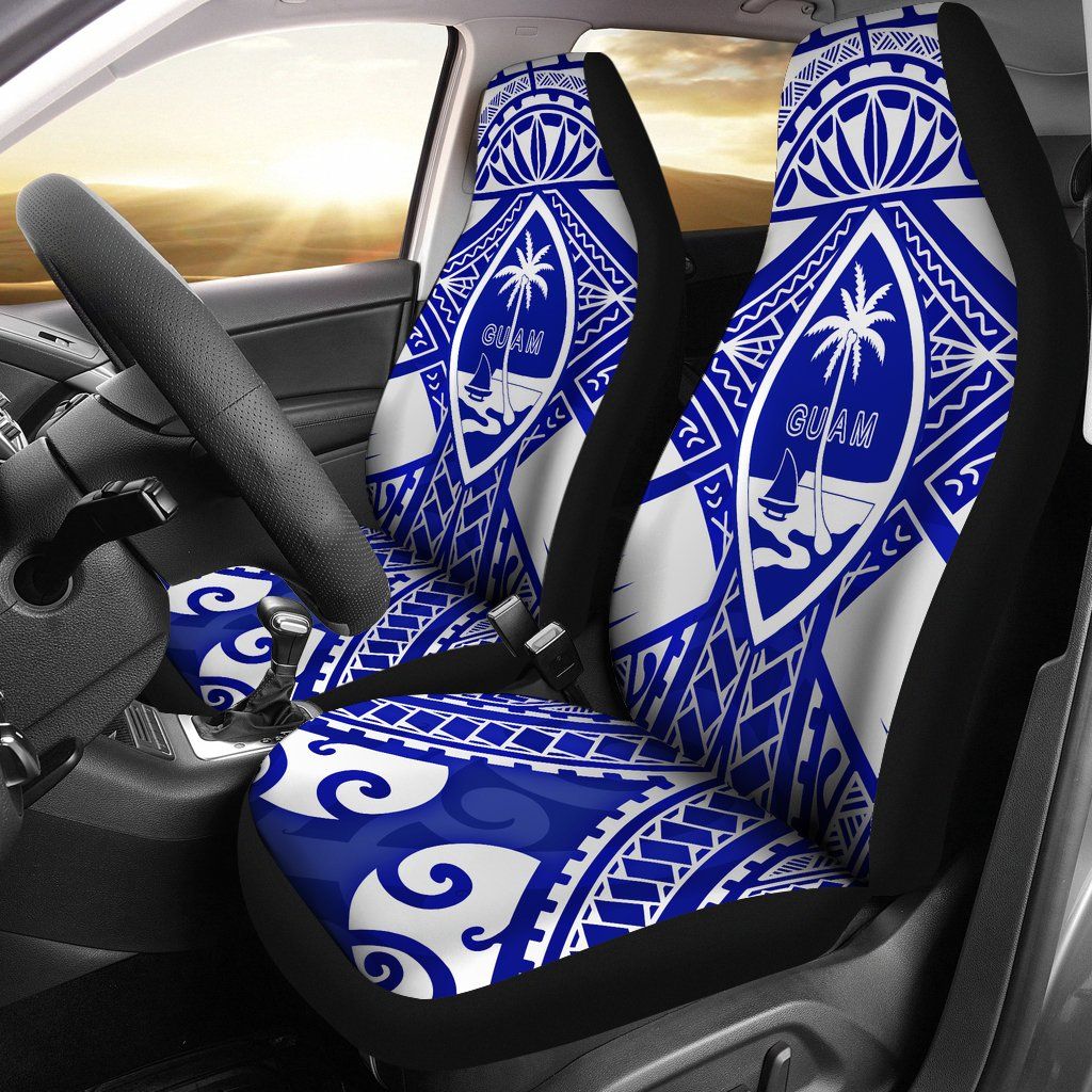Guam Polynesian Car Seat Covers  - Guam White Seal with Polynesian Tattoo Ver 02