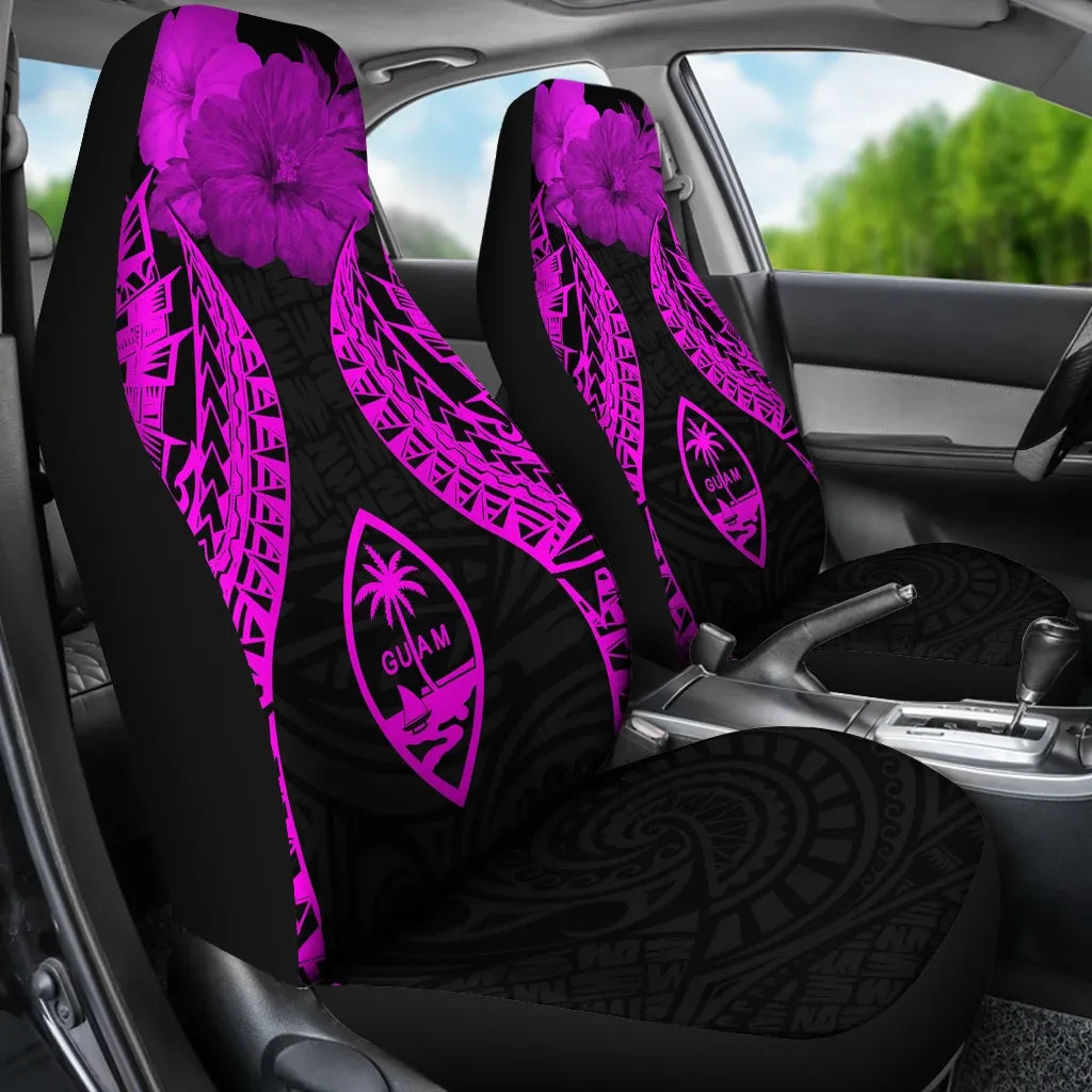 Guam Polynesian Car Seat Covers Pride Seal And Hibiscus Pink