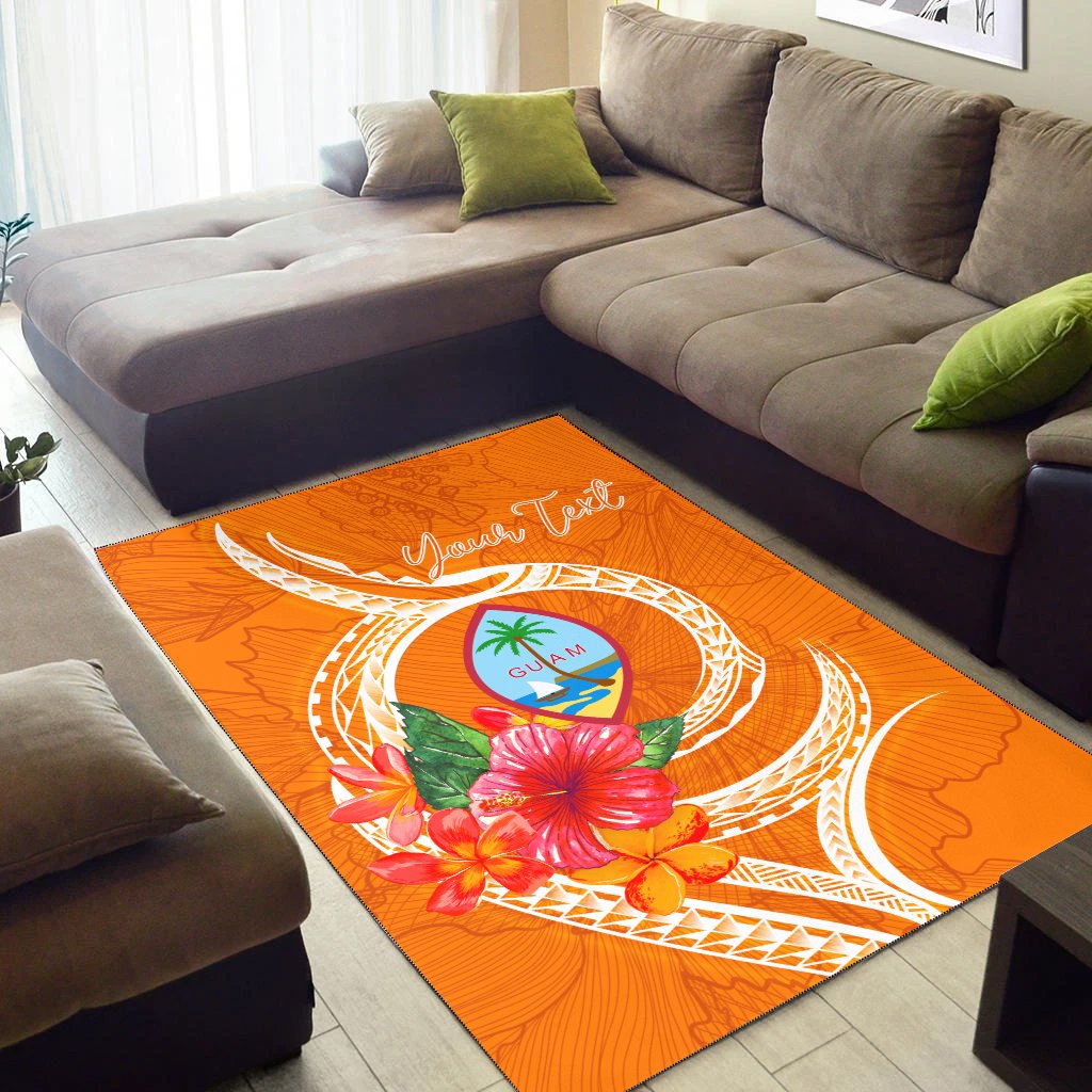 Guam Polynesian Custom Personalised Area Rug - Orange Floral With Seal