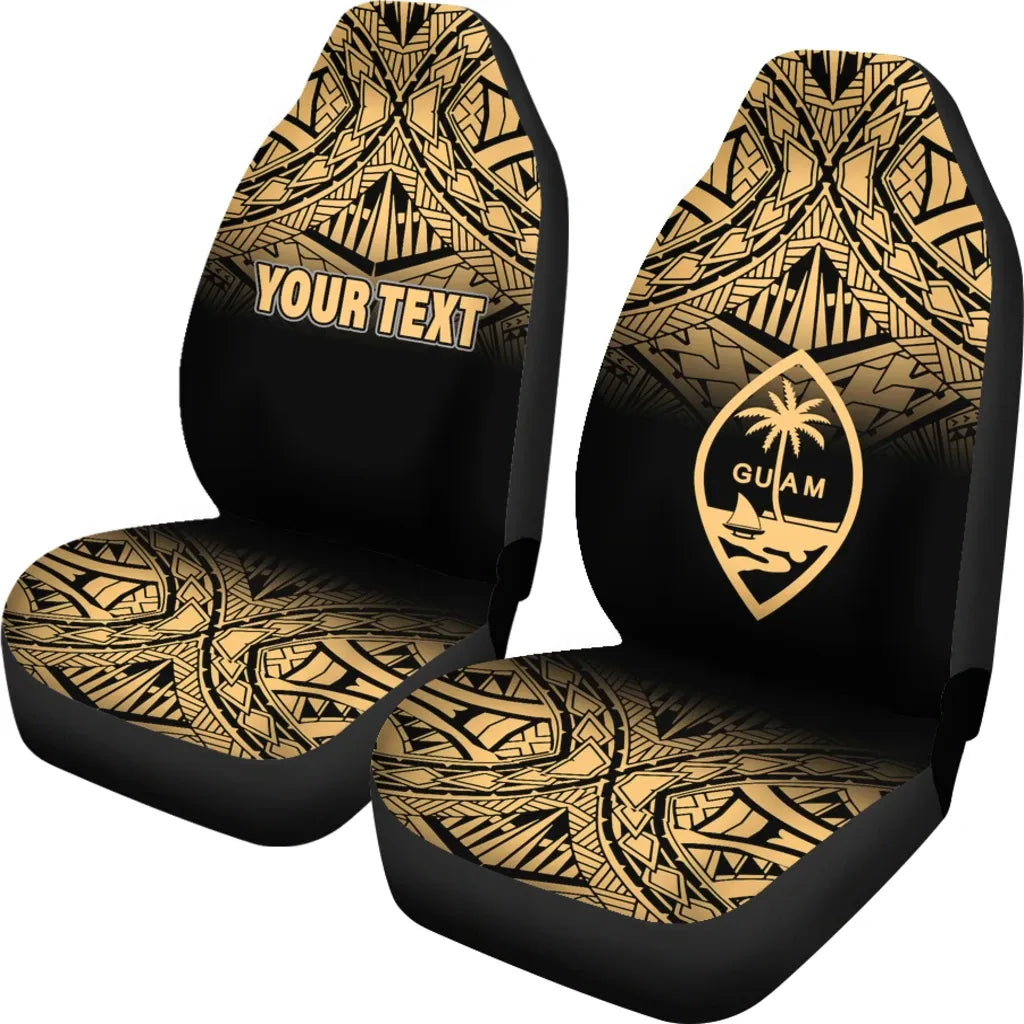 Guam Custom Personalised Car Seat Covers - Guam Coat Of Arms Polynesian Tattoo Fog Gold