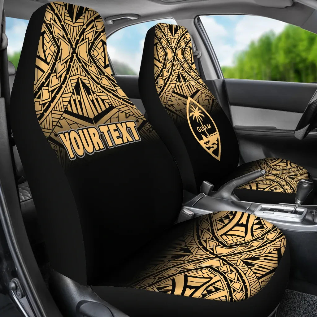 Guam Custom Personalised Car Seat Covers - Guam Coat Of Arms Polynesian Tattoo Fog Gold